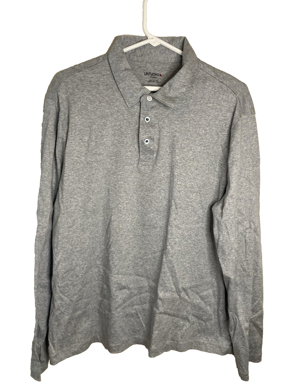 UNTUCKit Damaschino Long Sleeve Polo Shirt Men's XL Heather Gray 100% Cotton